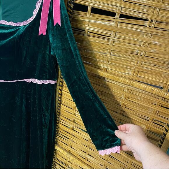 Tunnel vision Lashline Green Velvet Dress with Pink Accents witchy whimsigoth XL - Picture 7 of 13